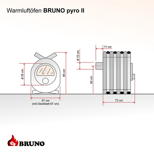 Schwedenofen günstig Bruno Pyro 2 mit 16 kW Zeichnung